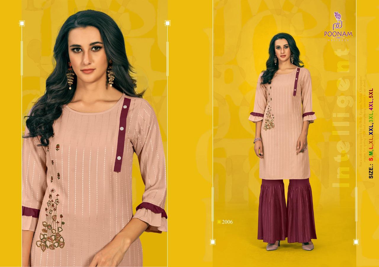 Poonam Designer Sharara House Designer Party Wear Embroidered Kurti With Sharara Collection and Wholesale Price